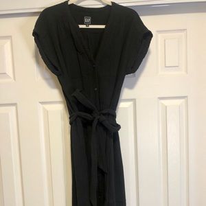 Gap Black Short Sleeve Button Down Gauze Shirt Dress size M